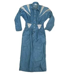 Vintage 1980s Denim Dress Reptile Snake Accent Size 3/4 Avon Fashions